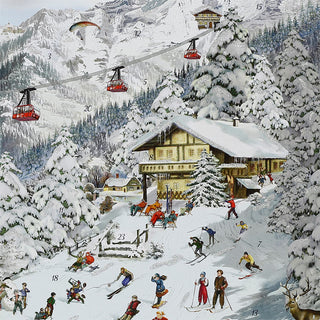 Skiing Advent Calendar, 46cm Nostalgic Mountain Large Christmas Picture Calendar