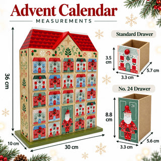 Gisela Graham Reusable Wooden Advent Calendar, 24 Drawer Alpine Christmas House