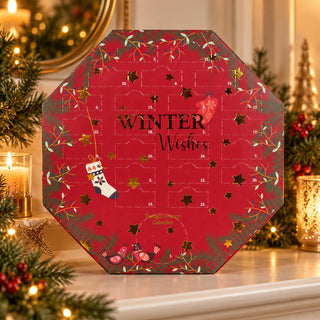 Tealight Candle Christmas Advent Calendar, 24 Tealights with Glass Holder