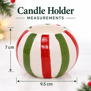 Christmas Candy Stripe Ceramic Candle Holder 9.5x7cm