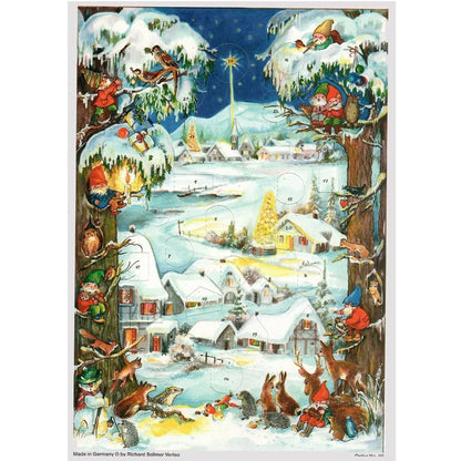 Elves in the Snow Winter Village A4 Traditional Christmas Paper Advent Calendar