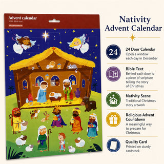 Nativity Bible Text Christmas Advent Calendar, Traditional 24 Door Design