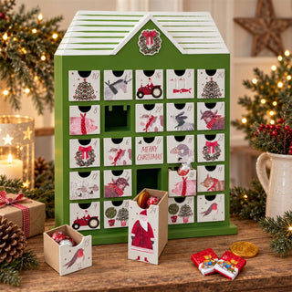 Christmas Farm Wooden Advent Calendar, Fill Your Own Reusable 24 Drawer Calendar