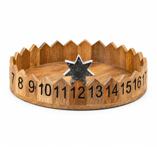 Round Wooden Christmas Countdown Calendar with Metal Star, 28.5cm Advent Tray