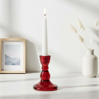 Red Glass Candlestick Holder, 9cm Dinner Candle Holder Glass Candle Stand