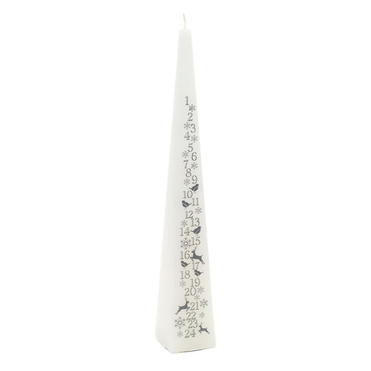 Large Traditional White & Silver Countdown To Christmas Pyramid Advent Candle