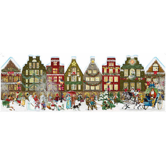 Deluxe Traditional Stand Up Card Advent Calendar Extra Large - Nostalgic Christmas Village Scene