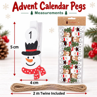 Christmas Advent Calendar Peg Set with Twine, 24 Numbered Wooden Clips