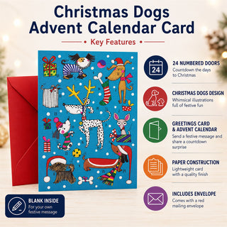 Christmas Dogs Advent Calendar Greetings Card with Envelope, 18cm 24 Door Card