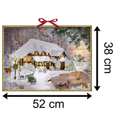 Traditional Christmas Advent Calendar | Winter Cottage In The Woods Advent Calendar | Snowman Picture Advent Calendar