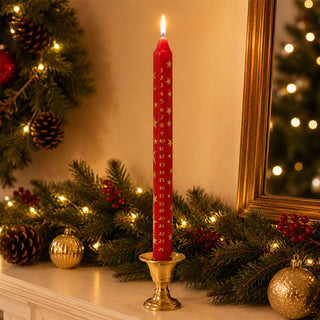 Red Christmas Advent Candle, Festive Gold Star Countdown Dinner Candle