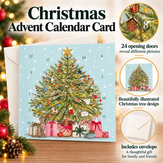 Christmas Tree Advent Calendar Greetings Card, Illustrated with 24 Opening Doors