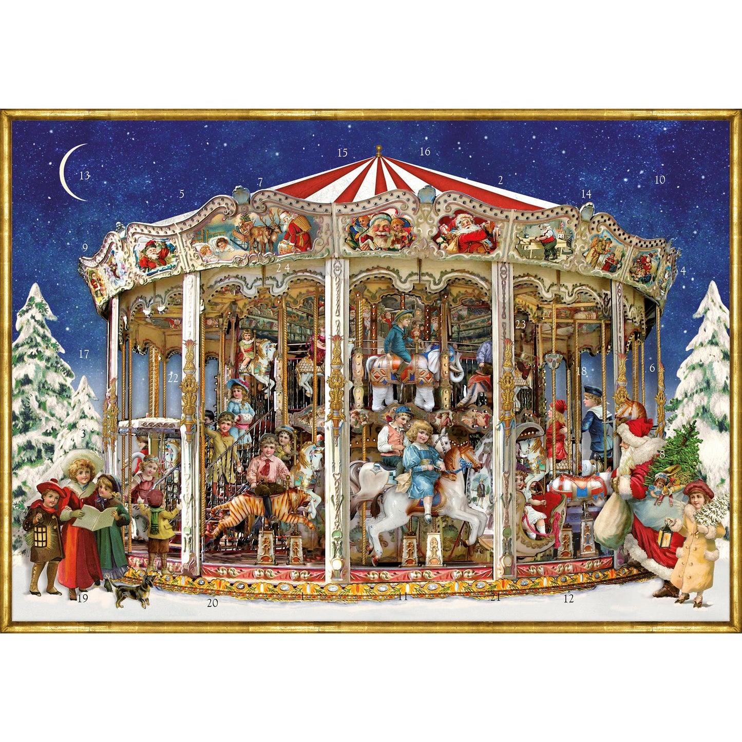 Deluxe Traditional Card Advent Calendar A4 - Victorian Christmas Carousel