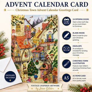Christmas Town Advent Calendar Greetings Card, A5 Traditional Card with Envelope