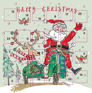 Advent Calendar Card, 24 Doors with Santa & Reindeer Christmas Design