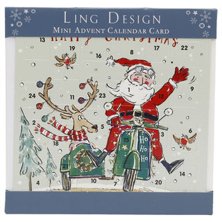 Advent Calendar Card, 24 Doors with Santa & Reindeer Christmas Design