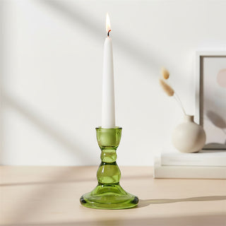 Green Glass Candlestick Holder, 9cm Dinner Candle Holder Glass Candle Stand