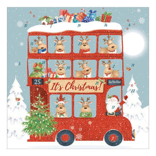 All Aboard Christmas Advent Calendar Greetings Card, Santa & Reindeer Red Bus