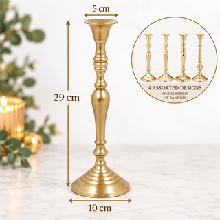 Antique Gold Metal Candlestick Holder, 29cm Vintage Brass Effect Taper Candle