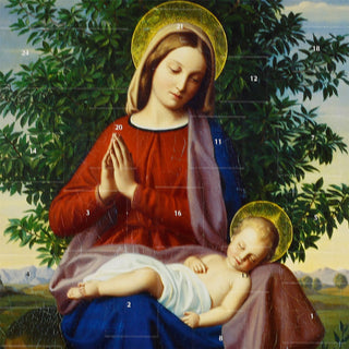 Madonna and Child Religious Advent Calendar, 24 Door Bible Text Christmas