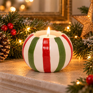 Christmas Candy Stripe Ceramic Candle Holder 9.5x7cm