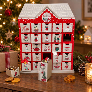 Wooden Fill Your Own Advent Calendar, Holly & Alfie Mice, House Shaped