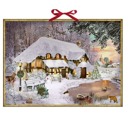 Traditional Christmas Advent Calendar | Winter Cottage In The Woods Advent Calendar | Snowman Picture Advent Calendar
