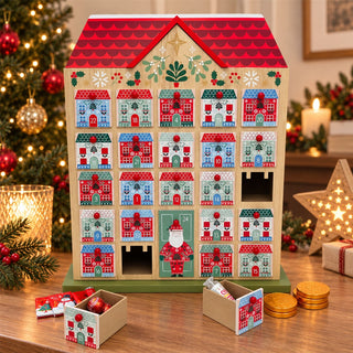 Gisela Graham Reusable Wooden Advent Calendar, 24 Drawer Alpine Christmas House