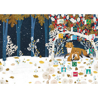 Paw Prints in the Snow Christmas Advent Calendar Greetings Card, Fox Advent Card