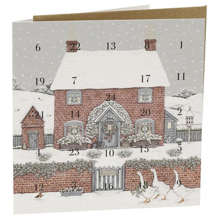 Christmas Cottage Advent Calendar Greetings Card, 16cm Snowy Cottage 24 Doors