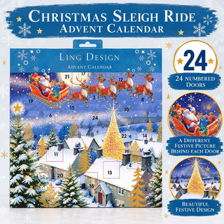 Christmas Sleigh Ride Advent Calendar, 23cm Santa & Reindeer Design