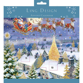 Christmas Sleigh Ride Advent Calendar, 23cm Santa & Reindeer Design