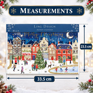 Christmas Street Advent Calendar, 33.5cm Festive Town & Ice Skating Design