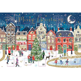 Christmas Street Advent Calendar, 33.5cm Festive Town & Ice Skating Design