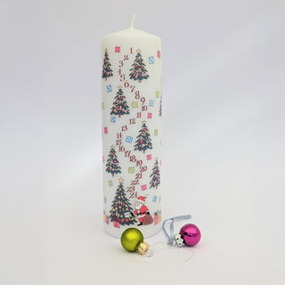 Christmas Trees Advent Pillar Candle | Christmas Advent Calendar Candle - 20cm