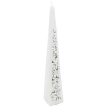 Large Traditional White & Silver Countdown To Christmas Pyramid Advent Candle