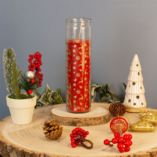 Red Christmas Advent Pillar Candle in Glass Jar | Pillar Christmas Candle 21cm