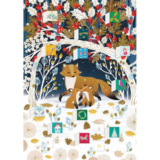 Paw Prints in the Snow Christmas Advent Calendar Greetings Card, Fox Advent Card