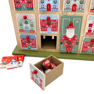 Gisela Graham Reusable Wooden Advent Calendar, 24 Drawer Alpine Christmas House