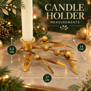 Antique Gold Sprig & Berry Candle Holder, Gisela Graham Christmas 17cm