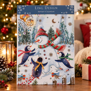 Dancing Snowman and Friends Advent Calendar, 33.5cm Snowman & Penguins