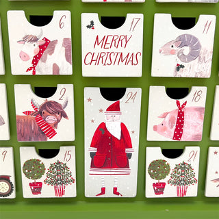 Christmas Farm Wooden Advent Calendar, Fill Your Own Reusable 24 Drawer Calendar