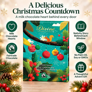 Divine Milk Chocolate Christmas Advent Calendar, Fairtrade Cocoa & Hearts