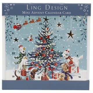 Dogs Around the Tree Advent Calendar Greetings Card, 24 Door Advent Card