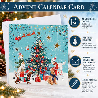 Dogs Around the Tree Advent Calendar Greetings Card, 24 Door Advent Card