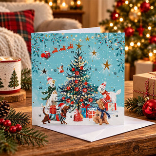 Dogs Around the Tree Advent Calendar Greetings Card, 24 Door Advent Card