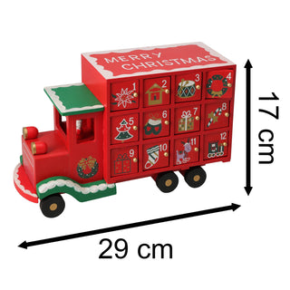 Wooden Christmas Truck Advent Calendar | Festive Red Truck with 24 Drawers 29cm