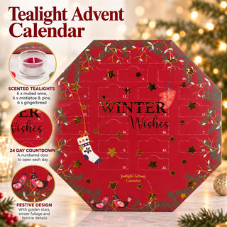 Tealight Candle Christmas Advent Calendar, 24 Tealights with Glass Holder