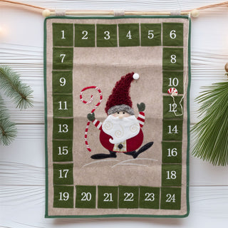 Fabric Santa Christmas Advent Calendar | 24-Pocket Hanging Calendar for Kids