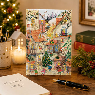 Christmas Town Advent Calendar Greetings Card, A5 Traditional Card with Envelope